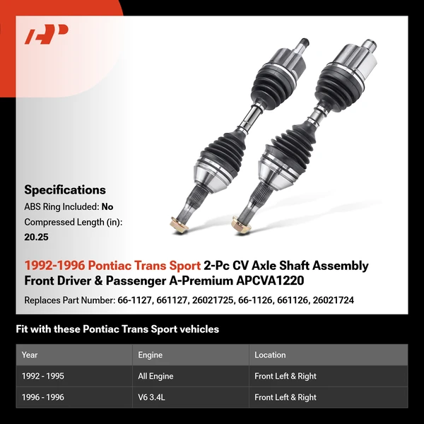 1992-1996 Pontiac Trans Sport 2-Pc CV Axle Shaft Assembly Front Driver & Passenger A-Premium APCVA1220