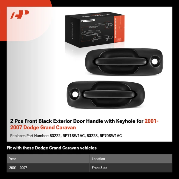 2 Pcs Front Black Exterior Door Handle with Keyhole for 2001-2007 Dodge Grand Caravan