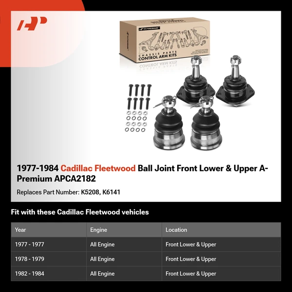 1977-1984 Cadillac Fleetwood Ball Joint Front Lower & Upper A-Premium APCA2182