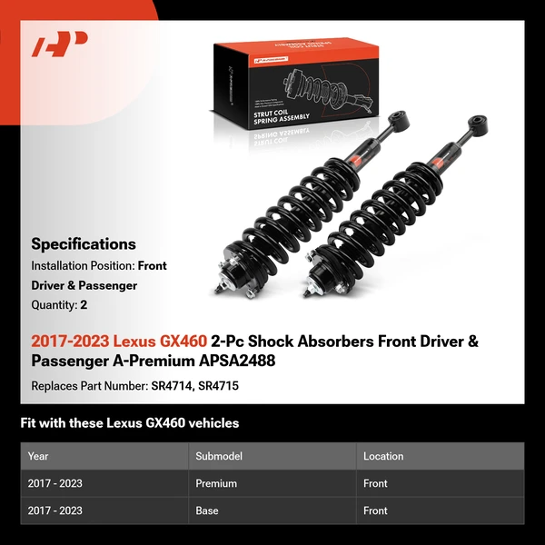 2017-2023 Lexus GX460 2-Pc Shock Absorbers Front Driver & Passenger A-Premium APSA2488