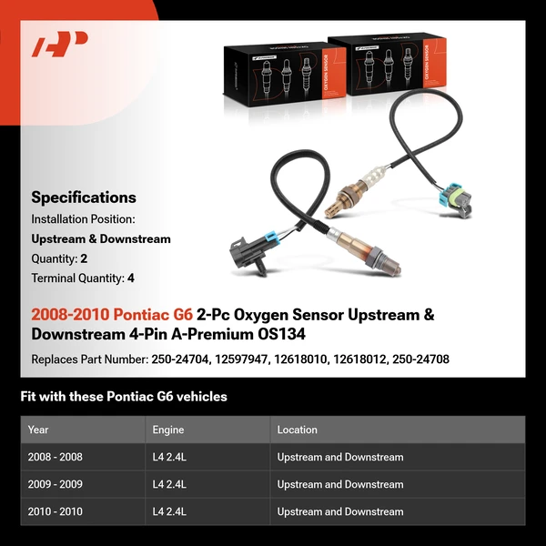 2008-2010 Pontiac G6 2-Pc Oxygen Sensor Upstream & Downstream 4-Pin A-Premium OS134