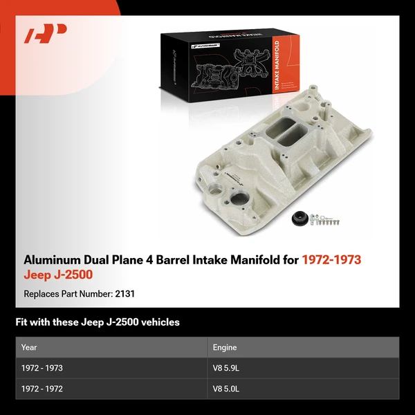 Aluminum Dual Plane 4 Barrel Intake Manifold for 1972-1973 Jeep J-2500