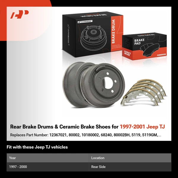 Rear Brake Drums & Ceramic Brake Shoes for 1997-2001 Jeep TJ