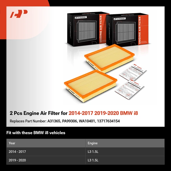 2 Pcs Engine Air Filter for 2014-2017 2019-2020 BMW i8