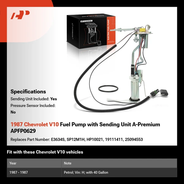 1987 Chevrolet V10 Fuel Pump with Sending Unit A-Premium APFP0629