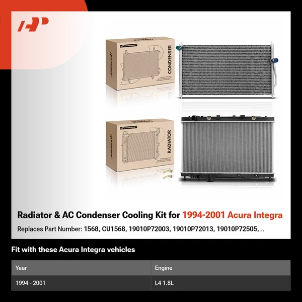 Radiator & AC Condenser Cooling Kit for 1994-2001 Acura Integra