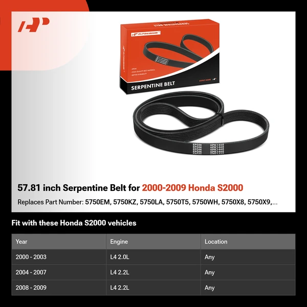 57.81 inch Serpentine Belt for 2000-2009 Honda S2000