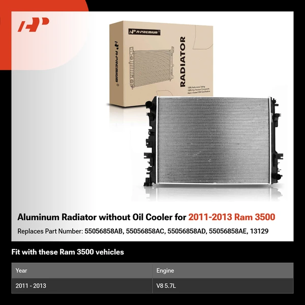 Aluminum Radiator without Oil Cooler for 2011-2013 Ram 3500