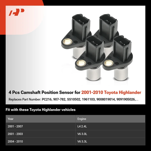 4 Pcs Camshaft Position Sensor for 2001-2010 Toyota Highlander