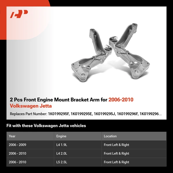 2 Pcs Front Engine Mount Bracket Arm for 2006-2010 Volkswagen Jetta