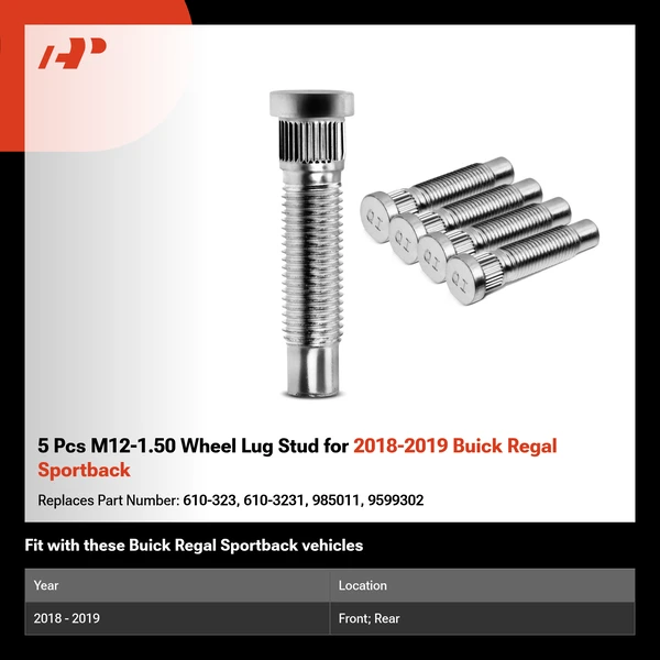 5 Pcs M12-1.50 Wheel Lug Stud for 2018-2019 Buick Regal Sportback