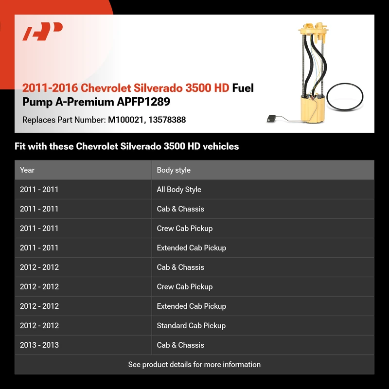 2011-2016 Chevrolet Silverado 3500 HD Fuel Pump A-Premium APFP1289