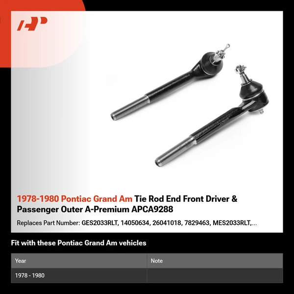 1978-1980 Pontiac Grand Am Tie Rod End Front Driver & Passenger Outer A-Premium APCA9288