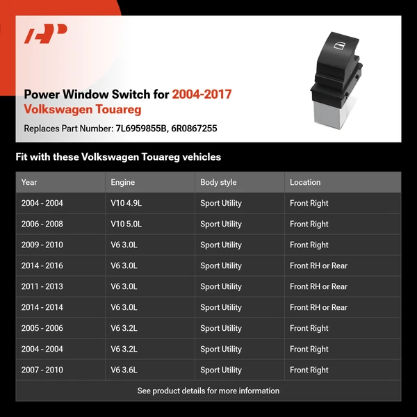 Power Window Switch for 2004-2017 Volkswagen Touareg