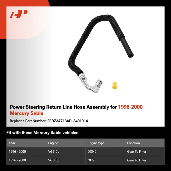 Power Steering Return Line Hose Assembly for 1996-2000 Mercury Sable