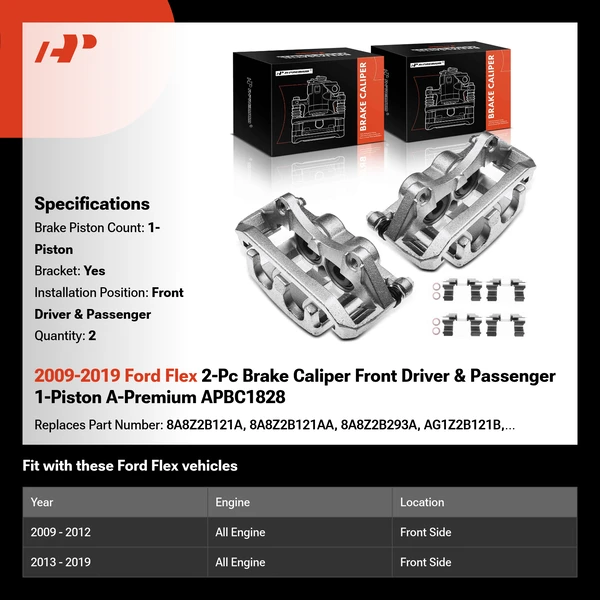 2009-2019 Ford Flex 2-Pc Brake Caliper Front Driver & Passenger 1-Piston A-Premium APBC1828