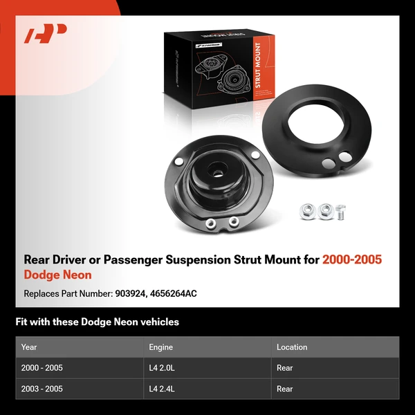 Rear Driver or Passenger Suspension Strut Mount for 2000-2005 Dodge Neon