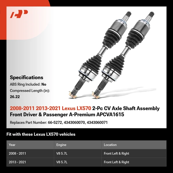 2008-2011 2013-2021 Lexus LX570 2-Pc CV Axle Shaft Assembly Front Driver & Passenger A-Premium APCVA1615