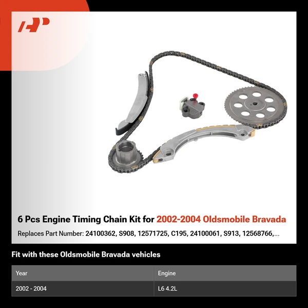 6 Pcs Engine Timing Chain Kit for 2002-2004 Oldsmobile Bravada