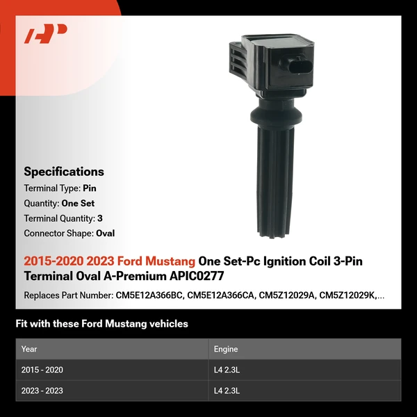 2015-2020 2023 Ford Mustang One Set-Pc Ignition Coil 3-Pin Terminal Oval A-Premium APIC0277