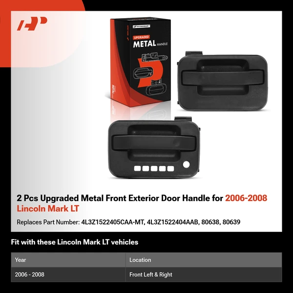 2 Pcs Upgraded Metal Front Exterior Door Handle for 2006-2008 Lincoln Mark LT