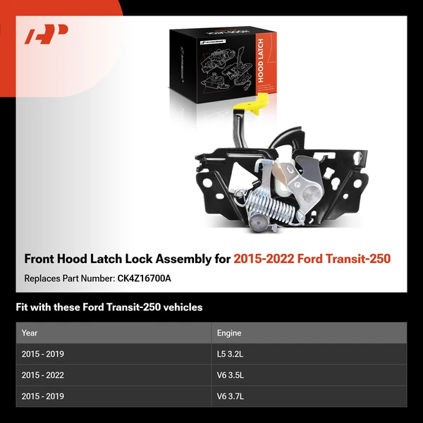 Front Hood Latch Lock Assembly for 2015-2022 Ford Transit-250