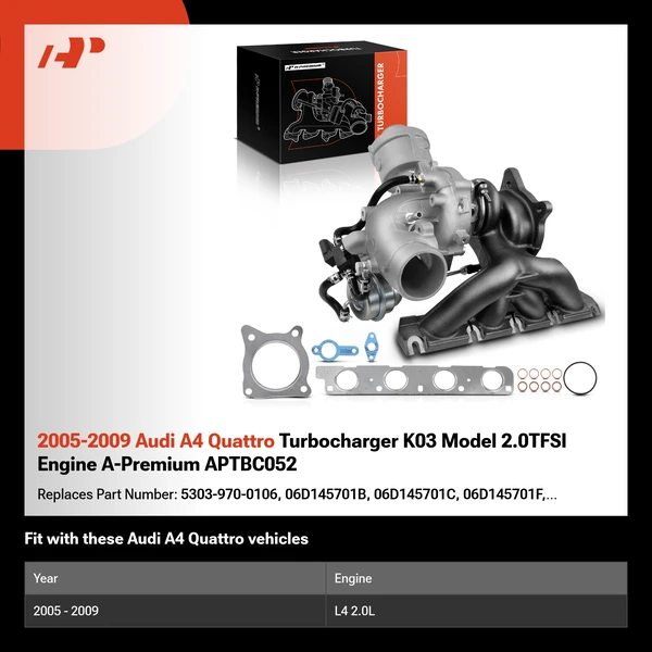 2005-2009 Audi A4 Quattro Turbocharger K03 Model 2.0TFSI Engine A-Premium APTBC052