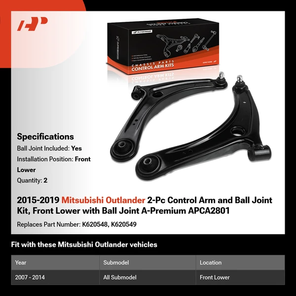 2015-2019 Mitsubishi Outlander 2-Pc Control Arm and Ball Joint Kit, Front Lower with Ball Joint A-Premium APCA2801