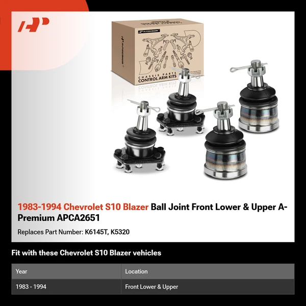 1983-1994 Chevrolet S10 Blazer Ball Joint Front Lower & Upper A-Premium APCA2651