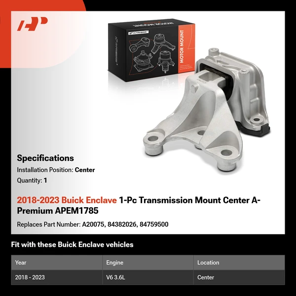 2018-2023 Buick Enclave 1-Pc Transmission Mount Center A-Premium APEM1785