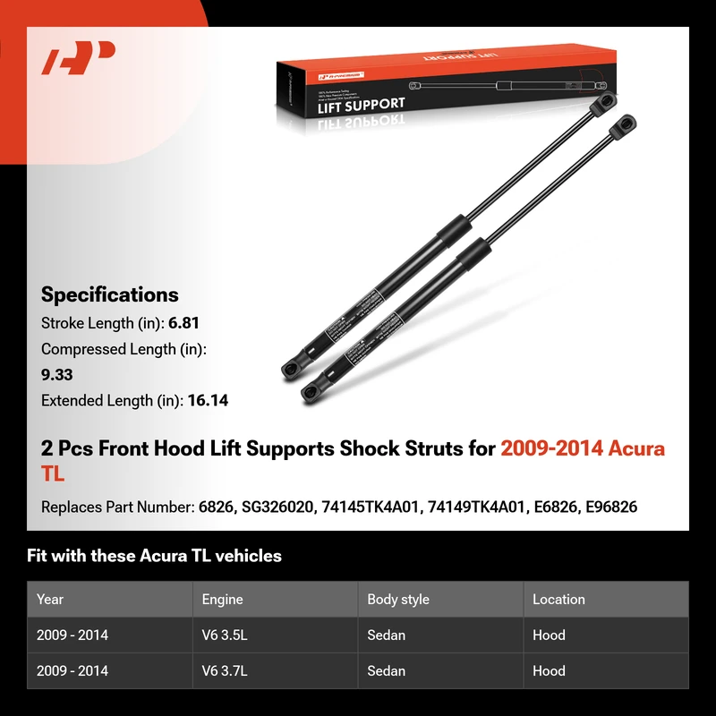 2 Pcs Front Hood Lift Supports Shock Struts for 2009-2014 Acura TL