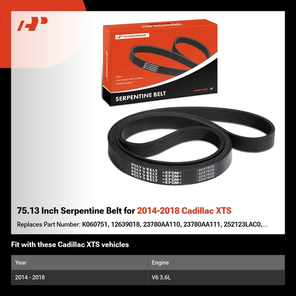 75.13 Inch Serpentine Belt for 2014-2018 Cadillac XTS