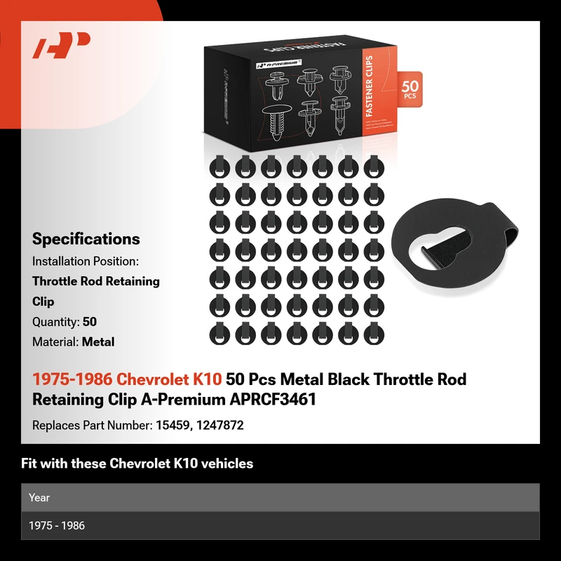 1975-1986 Chevrolet K10 50 Pcs Metal Black Throttle Rod Retaining Clip A-Premium APRCF3461