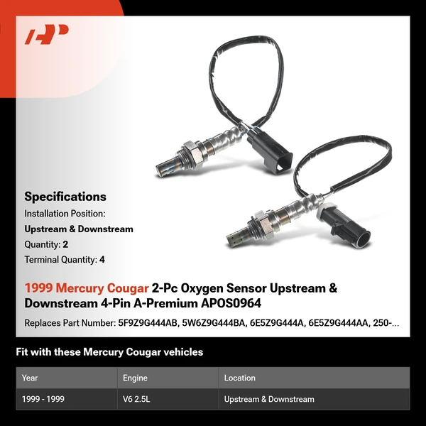 1999 Mercury Cougar 2-Pc Oxygen Sensor Upstream & Downstream 4-Pin A-Premium APOS0964