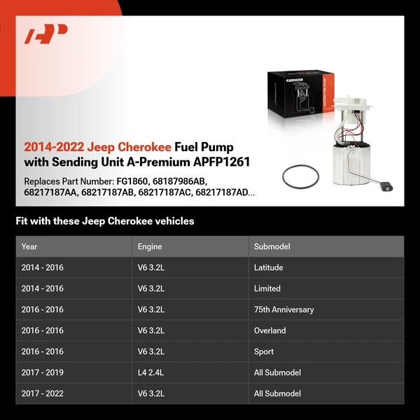 2014-2022 Jeep Cherokee Fuel Pump with Sending Unit A-Premium APFP1261