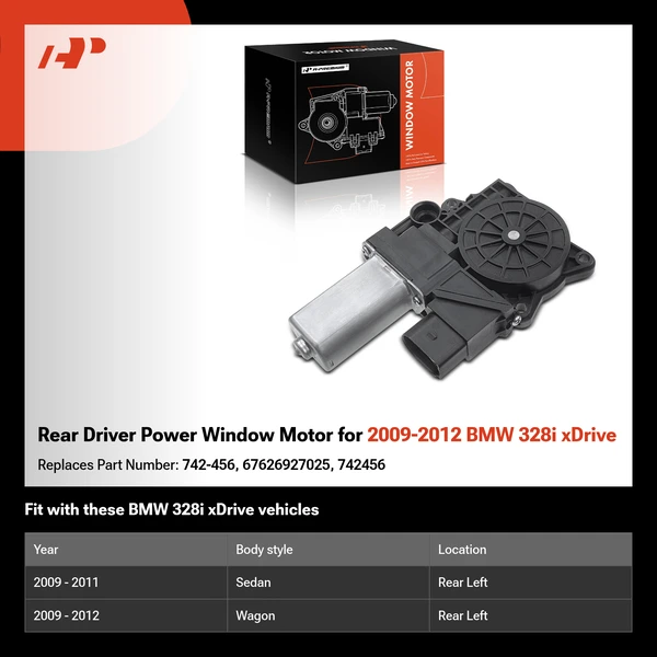 Rear Driver Power Window Motor for 2009-2012 BMW 328i xDrive