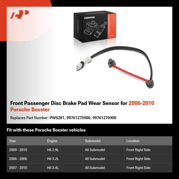 Front Passenger Disc Brake Pad Wear Sensor for 2006-2010 Porsche Boxster