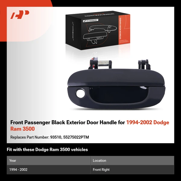 Front Passenger Black Exterior Door Handle for 1994-2002 Dodge Ram 3500