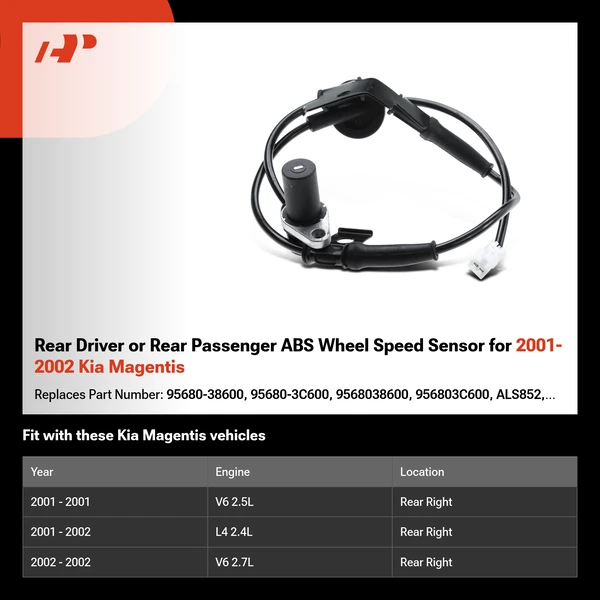 Rear Driver or Rear Passenger ABS Wheel Speed Sensor for 2001-2002 Kia Magentis