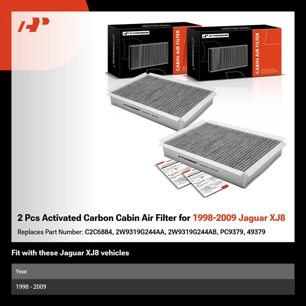 2 Pcs Activated Carbon Cabin Air Filter for 1998-2009 Jaguar XJ8