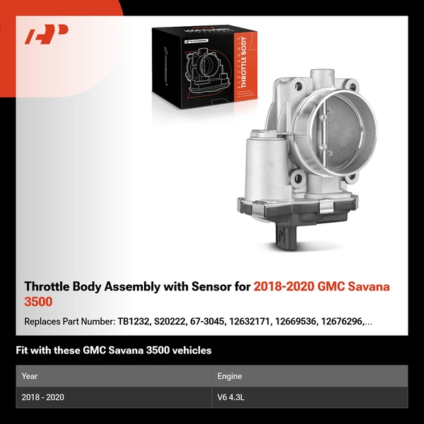 Throttle Body Assembly with Sensor for 2018-2020 GMC Savana 3500