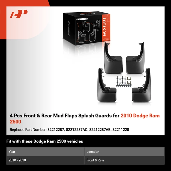 4 Pcs Front & Rear Mud Flaps Splash Guards for 2010 Dodge Ram 2500