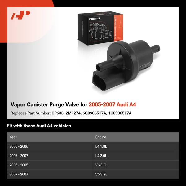 Vapor Canister Purge Valve for 2005-2007 Audi A4