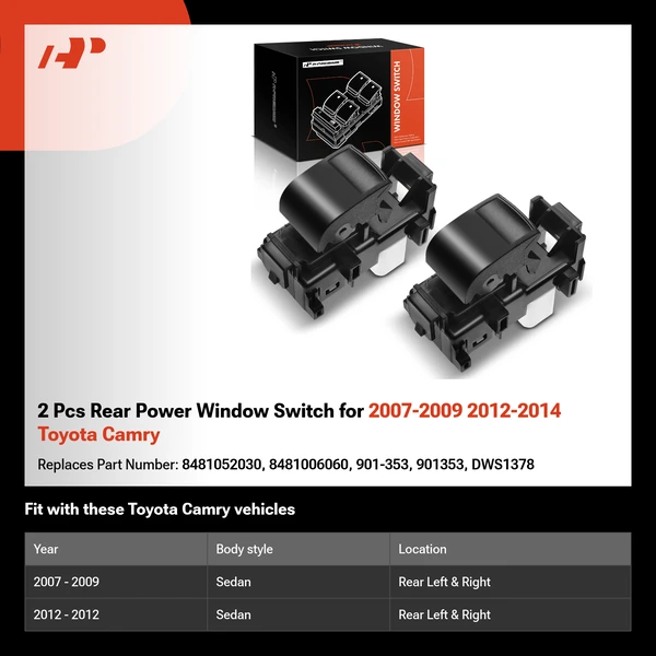 2 Pcs Rear Power Window Switch for 2007-2009 2012-2014 Toyota Camry