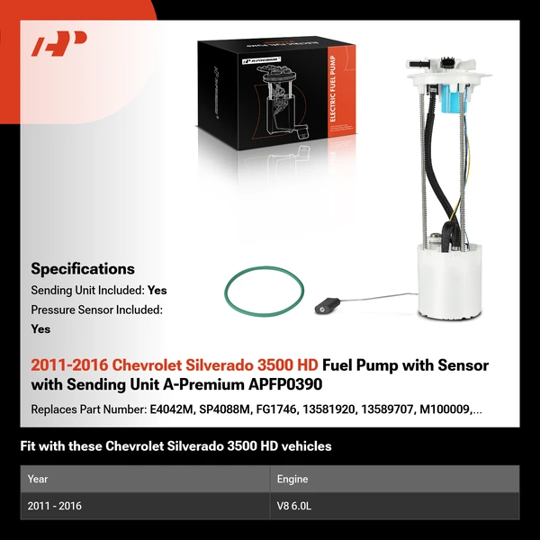 2011-2016 Chevrolet Silverado 3500 HD Fuel Pump with Sensor with Sending Unit A-Premium APFP0390