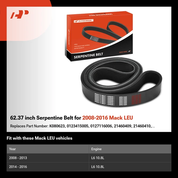 62.37 inch Serpentine Belt for 2008-2016 Mack LEU