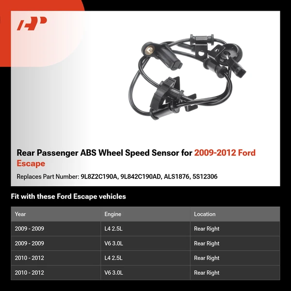 Rear Passenger ABS Wheel Speed Sensor for 2009-2012 Ford Escape