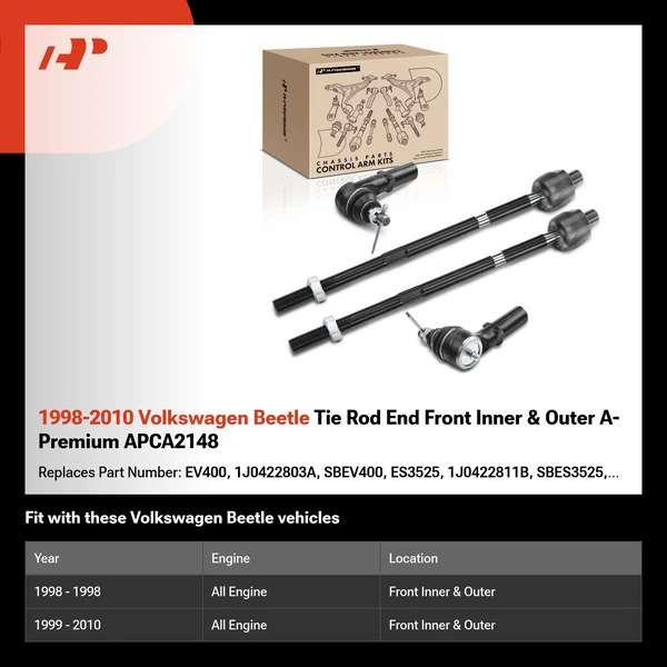 1998-2010 Volkswagen Beetle Tie Rod End Front Inner & Outer A-Premium APCA2148