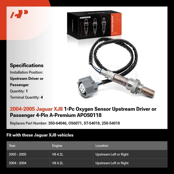 2004-2005 Jaguar XJ8 1-Pc Oxygen Sensor Upstream Driver or Passenger 4-Pin A-Premium APOS0118
