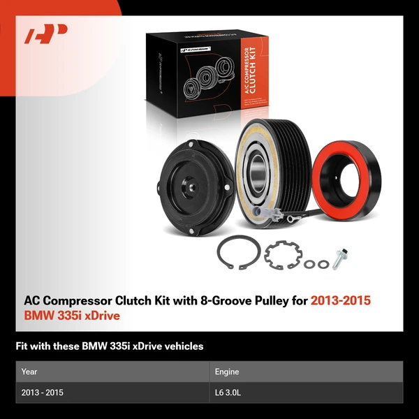 AC Compressor Clutch Kit with 8-Groove Pulley for 2013-2015 BMW 335i xDrive